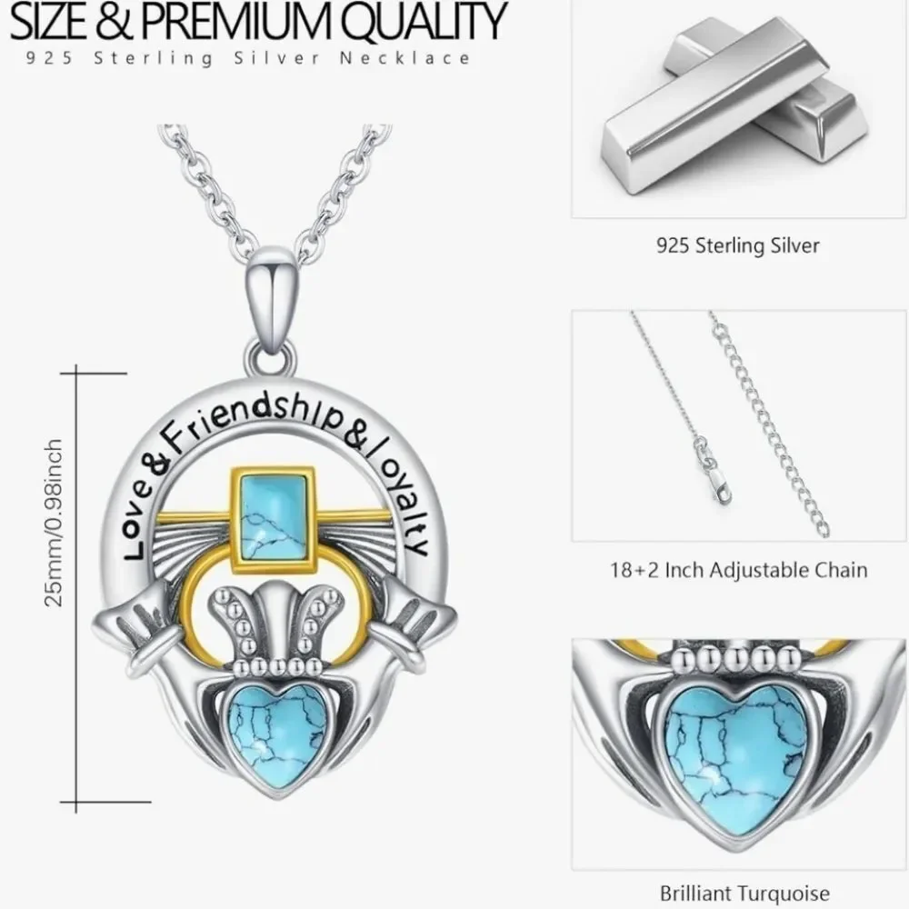 🩵⏭️NIB Turquoise Claddagh Love Friendship, Loyalty Pendant Necklace